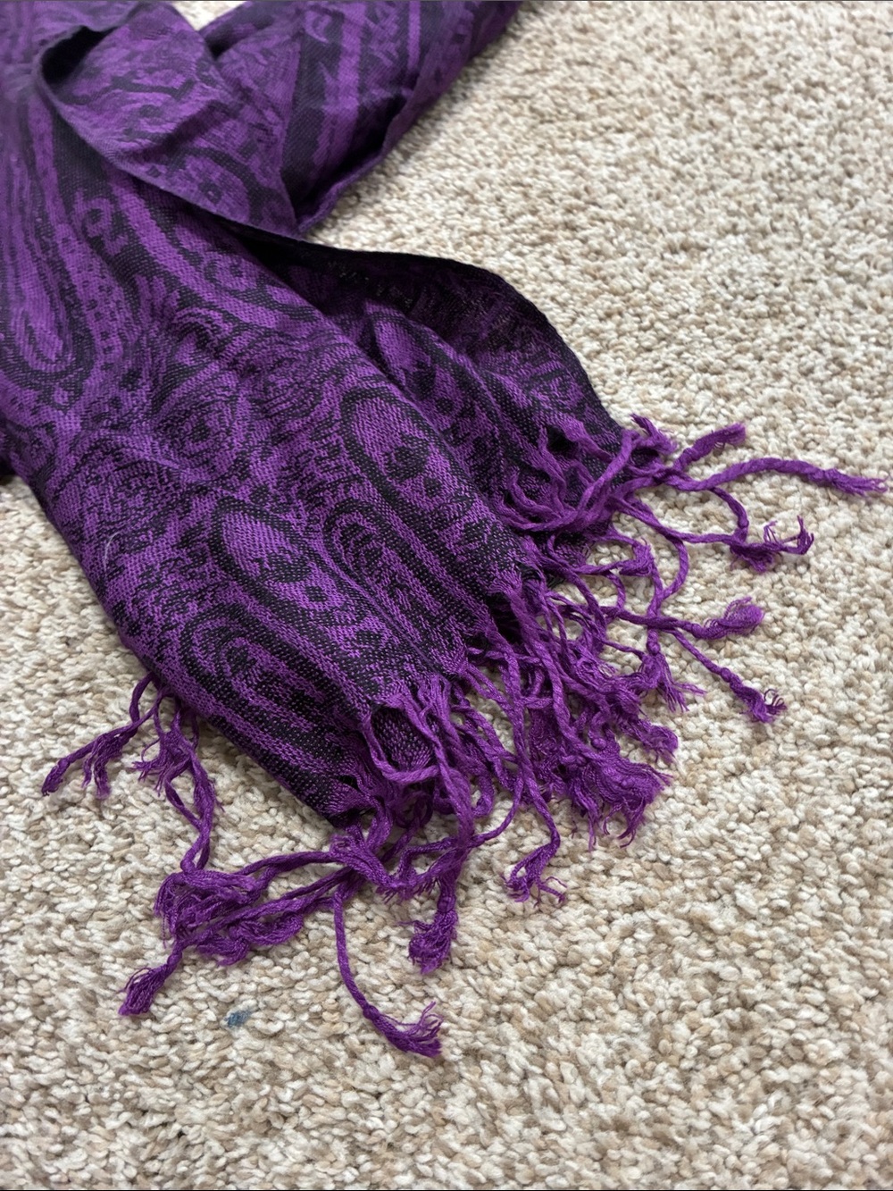 Purple Paisley Fringe Scarf - Picture 3 of 5